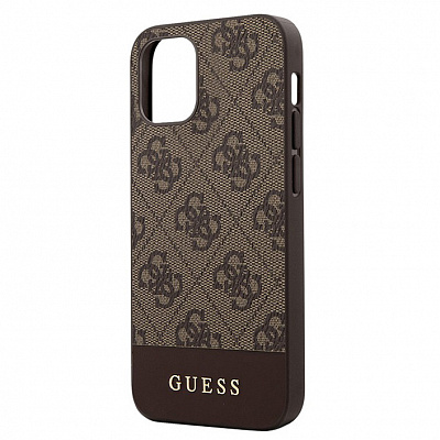 Чехол CG Mobile Guess 4G PU Stripe Metal logo Hard для iPhone 12/12 Pro, коричневый