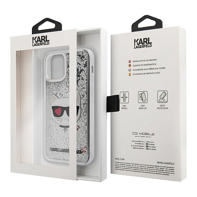 Чехол Karl Lagerfeld Glitter case для iPhone 12/12Pro, серебристый