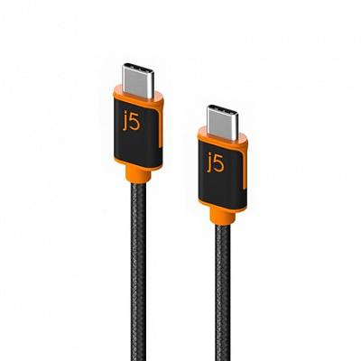 Кабель j5сreate USB-C на USB-C с двойной нейлоновой оплёткой, черный/оранжевый