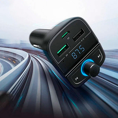 Автомобильное зарядное устройство с беспроводной гарнитурой UGREEN CD229 (80910) FM/Bluetooth Transmitter/Car Charger + TF Slot, черный