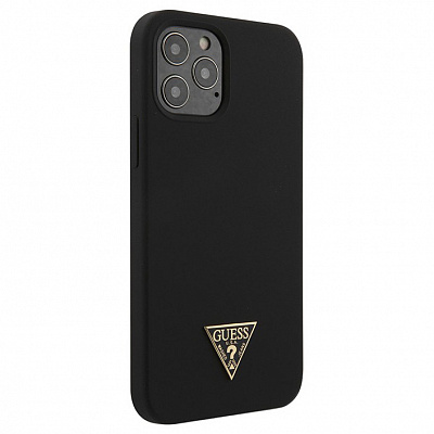 Чехол CG Mobile Guess Liquid Silicone Triangle metal logo Hard для iPhone 12/12 Pro, черный