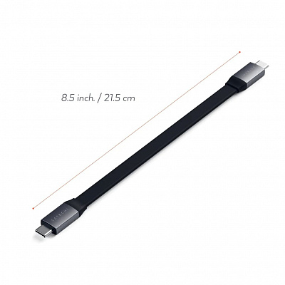 Кабель Satechi Flat USB-C to USB-C, длина 22,8 см, 100Вт, черный