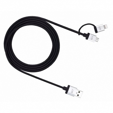 Кабель Just Mobile AluCable Duo 2 в 1 Lightning/Micro USB, 1,5 м, черный