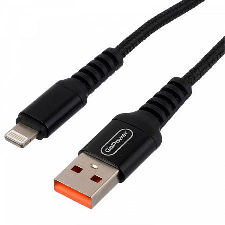 Кабель GoPower GP02L USB (m)-Lightning (m) 1.0м 2.4A нейлон, черный