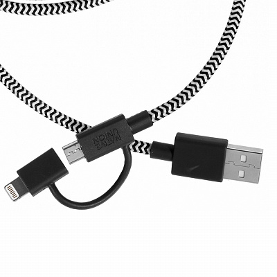 Кабель Native Union Twin head USB-LightningMicro-USB, 2 м, черно-белый