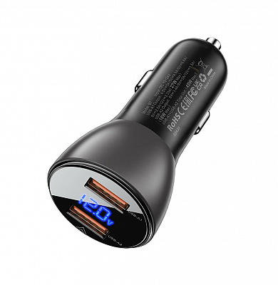 Авто ЗУ ACEFAST B7 metal car charger 45W USB-A + USB-A with digital display с цифровым дисплеем, черный