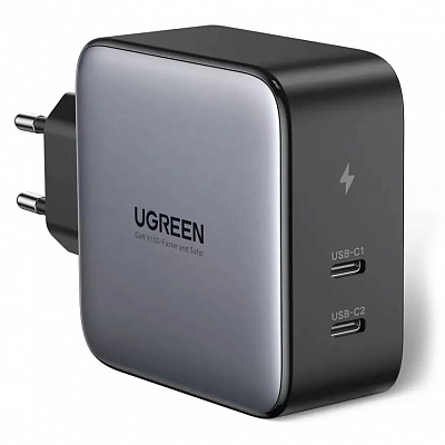 СЗУ UGREEN CD254 100W S2*USB-C 100W GaN Tech Fast Charger EU, черный