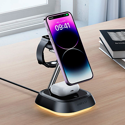 Беспроводное зарядное устройство ACEFAST E16 desktop 3-in-1 wireless charging holder, черный