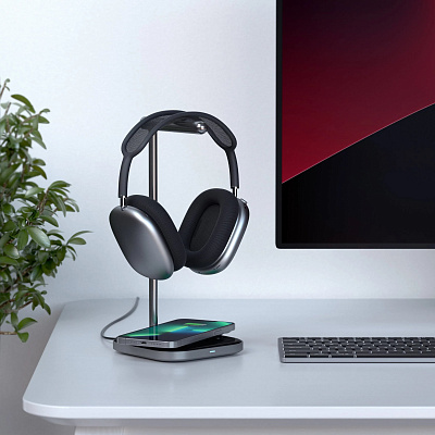 Подставка для наушников Satechi 2 в 1 Headphone Stand with Wireless Charger, "серый космос"