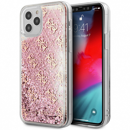 Чехол CG Mobile Guess Liquid Glitter 4G Hard для iPhone 12/12 Pro, розовое золото