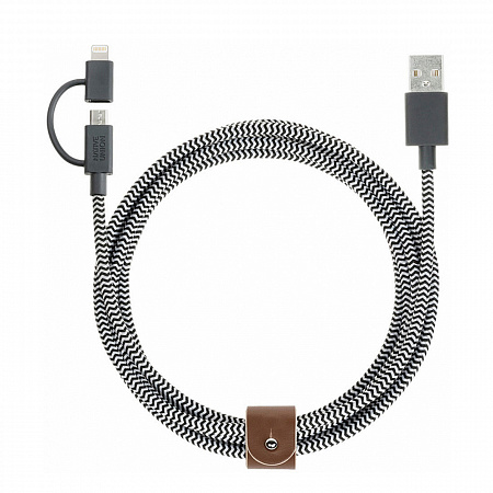 Кабель Native Union Twin head USB-LightningMicro-USB, 2 м, черно-белый