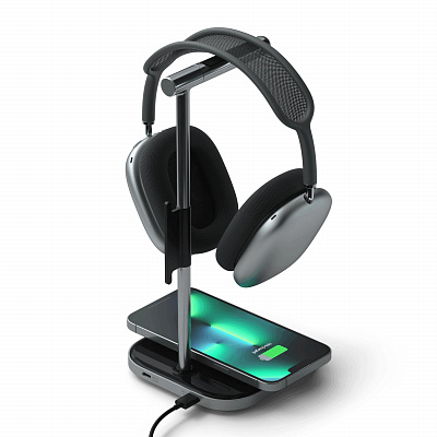 Подставка для наушников Satechi 2 в 1 Headphone Stand with Wireless Charger, "серый космос"