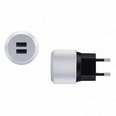 Зарядное устройство Just Mobile AluPlug AC Adapter, 2.4 A,5B. 2 USB порта, серебряный/черный