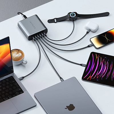 Зарядное устройство Satechi 200W USB-C 6-Port PD GaN Charger EU, "серый космос"