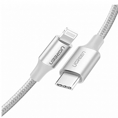 Кабель UGREEN US304 USB-C / Lightning Shell Braided, 2 м, серебристый